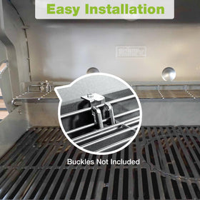 Unidanho warming rack in use on a Weber Genesis grill showing extra warming surface.