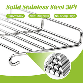 Unidanho warming rack side view highlighting rust-resistant SUS304 rods.