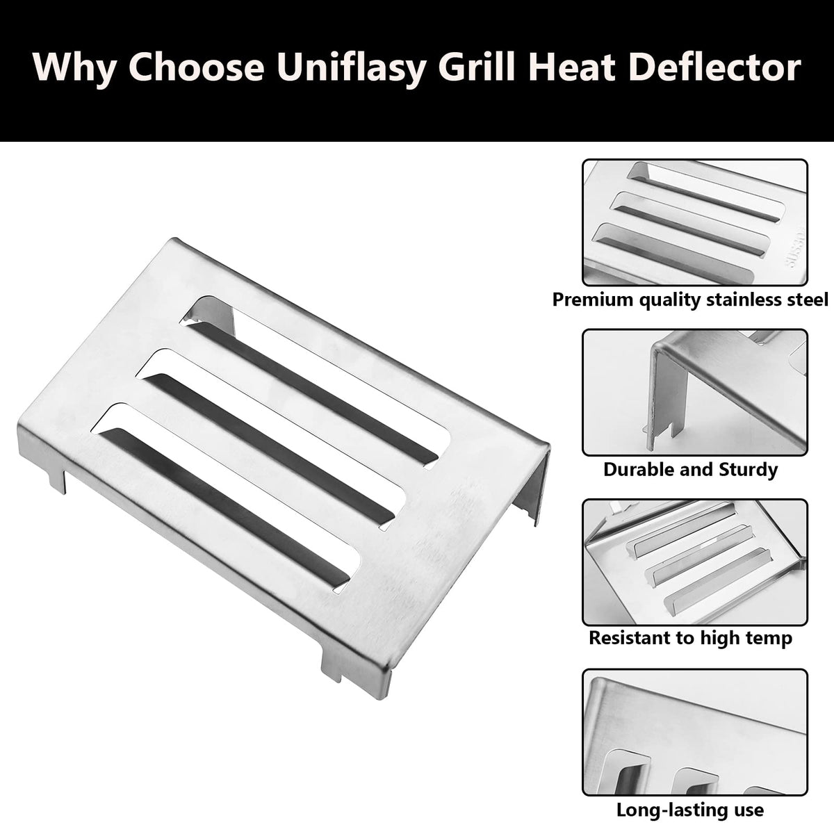 Uniflasy 67060 heat deflector angled face viewed for Weber Spirit II grilling protection.