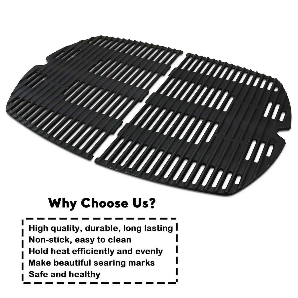 Uniflasy 7646 cast iron grates for Weber Q3000 promote strong sear marks and flavor