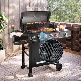 Uniflasy cast iron grate for DGB493SPB enhances heat retention and searing.
