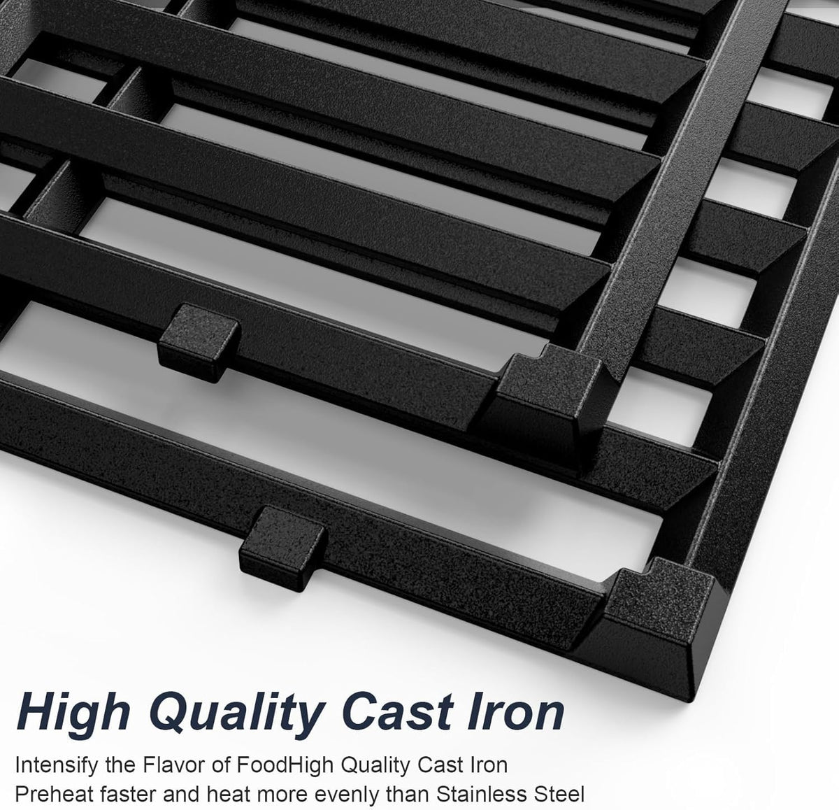 Uniflasy cast iron grate offers durable build and bold sear.