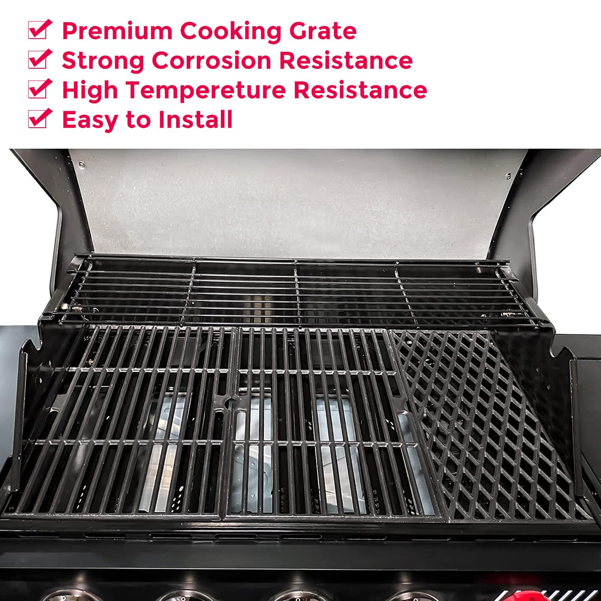 Uniflasy porcelain steel heat plate for Dyna-Glo supports even browning across grates.