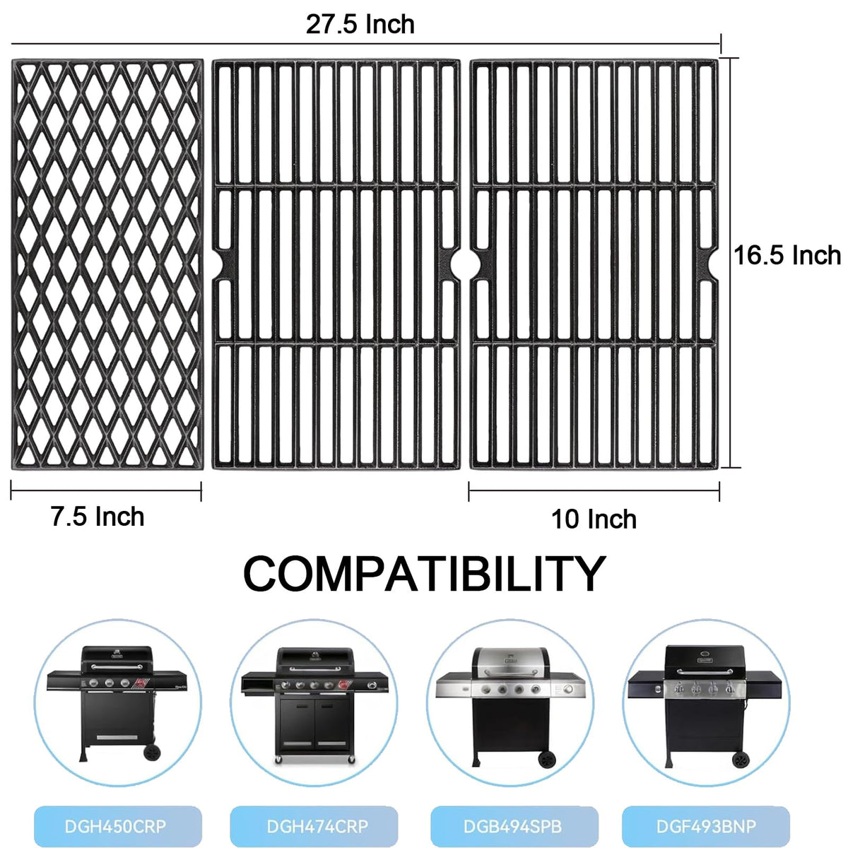 Uniflasy Dynaglo cast-iron grate close-up emphasizes durable construction and even heat.