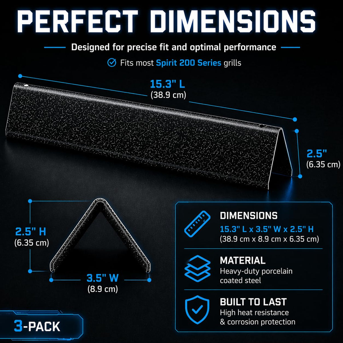 Uniflasy Flavorizer bars Weber Spirit 210 dimensions ensure a precise replacement fit.