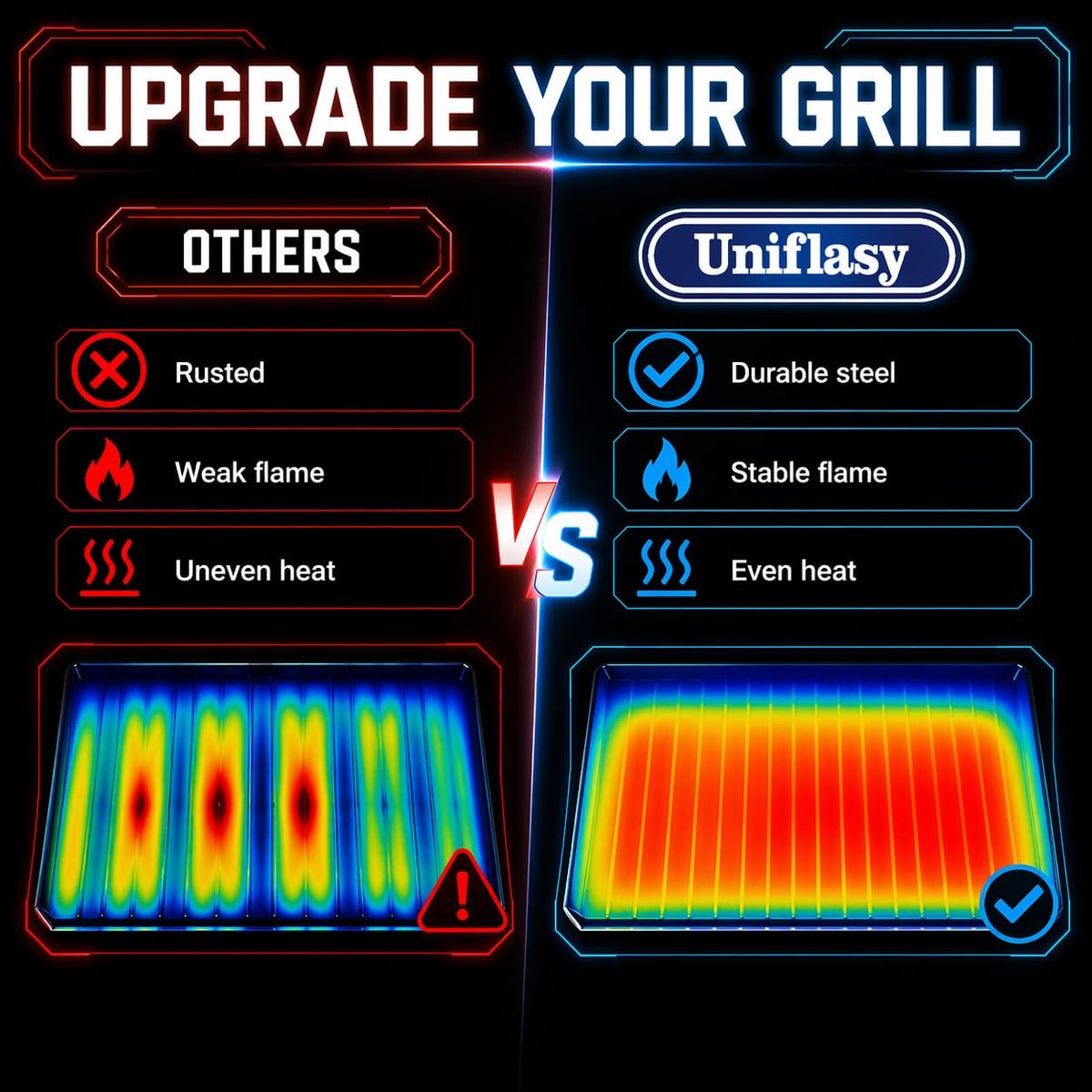 Uniflasy Flavorizer bars for Weber Spirit 210 easy-clean surface simplify maintenance after grilling.