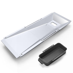 Uniflasy grease tray adjustable length shown for multiple grill models