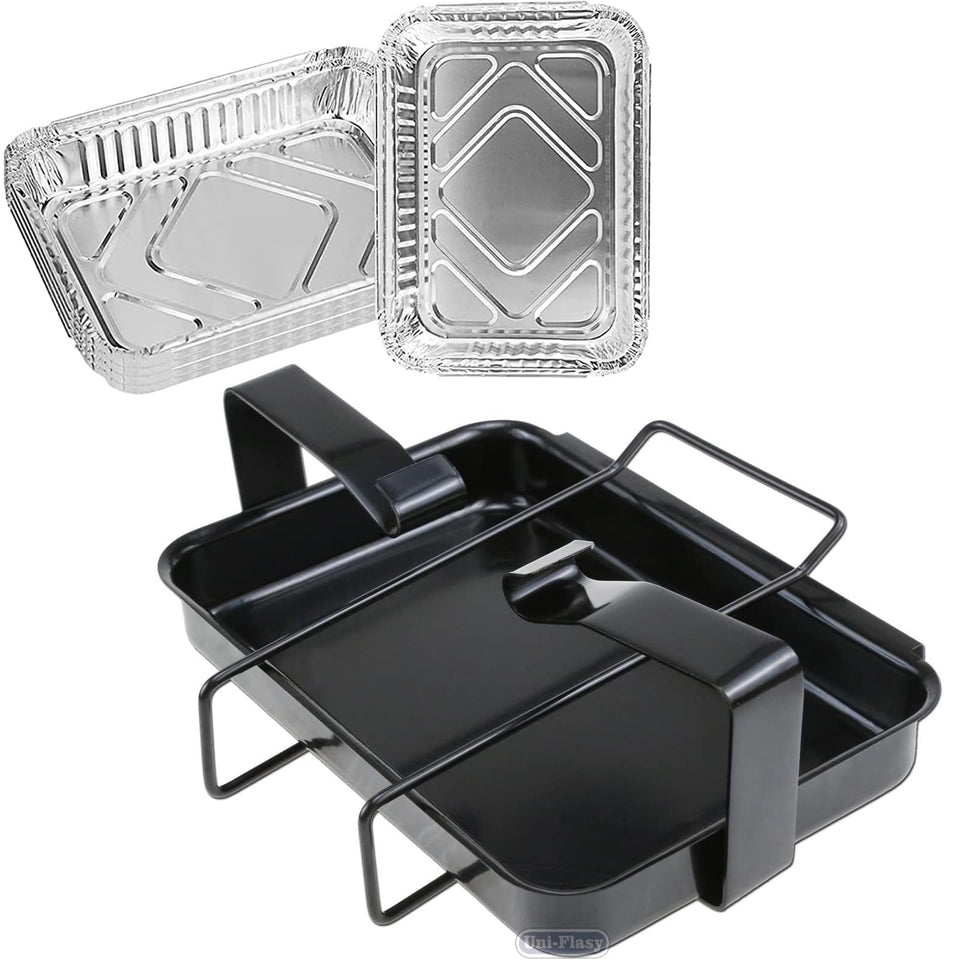 Uniflasy grill catch pan holder assembly for easy grease capture