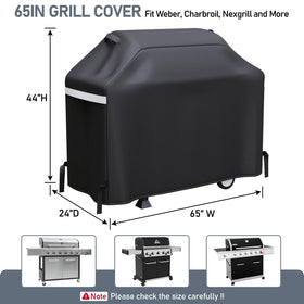 Uniflasy grill cover on grill side view demonstrating secure fit for outdoor use in all weather