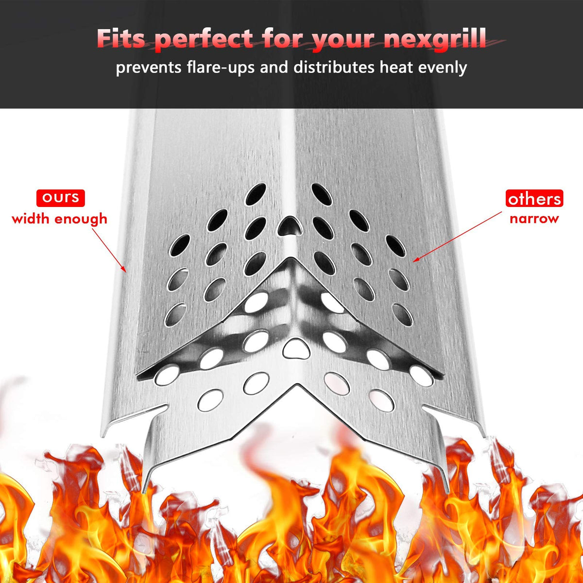 Uniflasy heat plates for Nexgrill 720-0898 protect burners from drips while heating evenly.