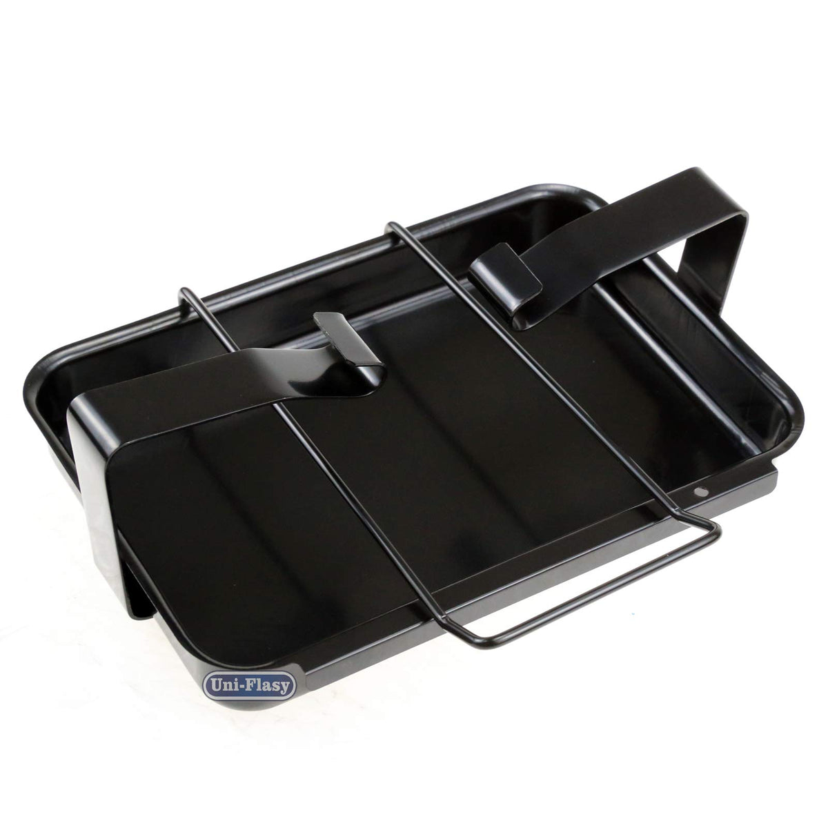 Uniflasy heavy-duty steel drip pan close-up highlighting durability
