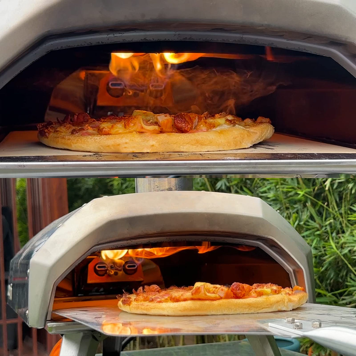Adjustable propane heat enables precise pizza cooking results.