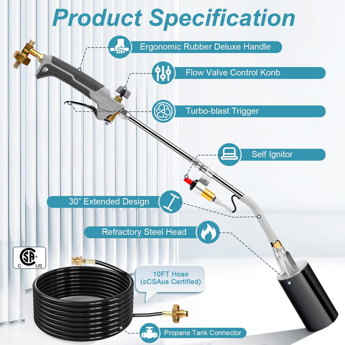 Uniflasy propane torch turbo trigger ignition enables quick one-handed flame activation