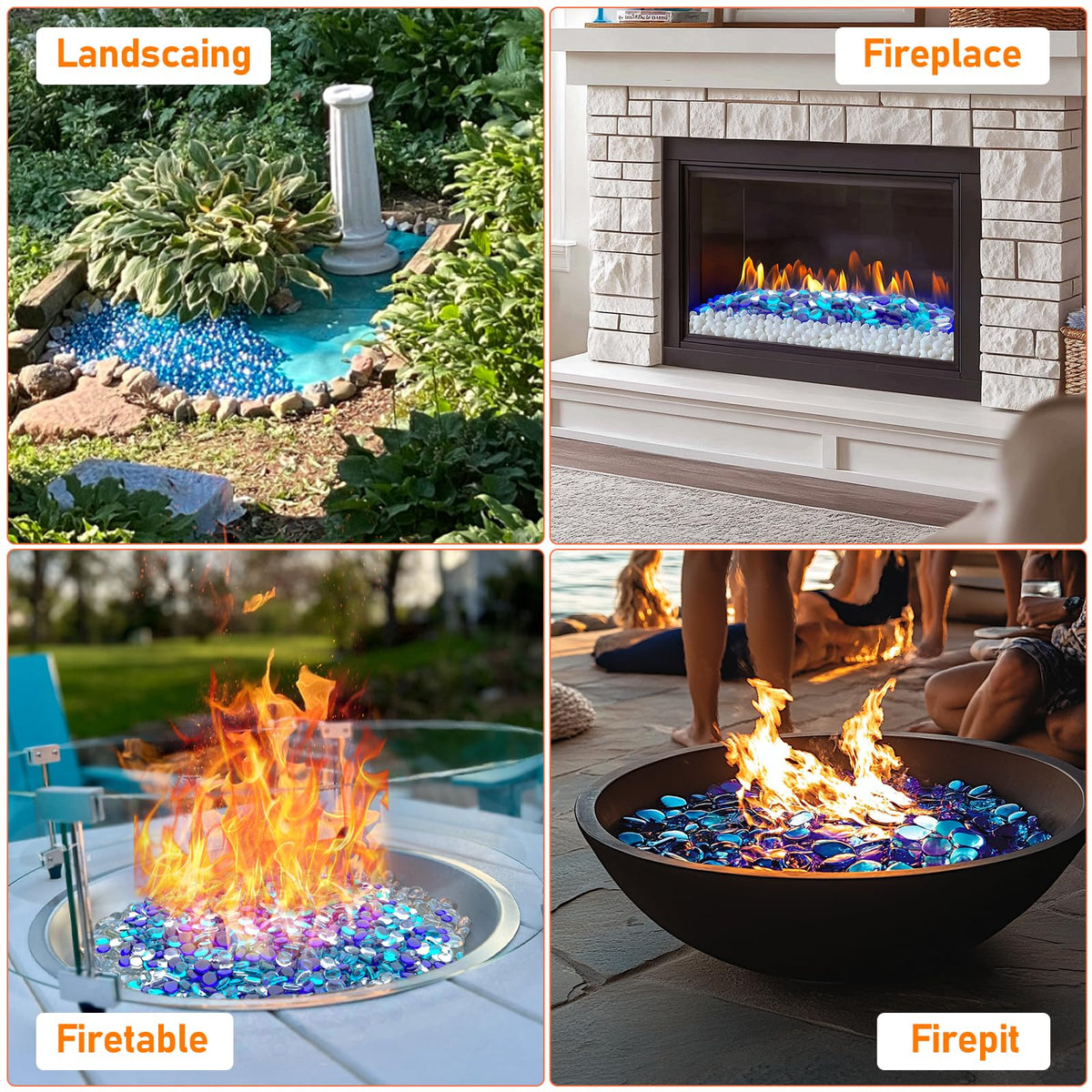 Uniflasy reflective fire glass, diamond-like shine, enhances outdoor pits.