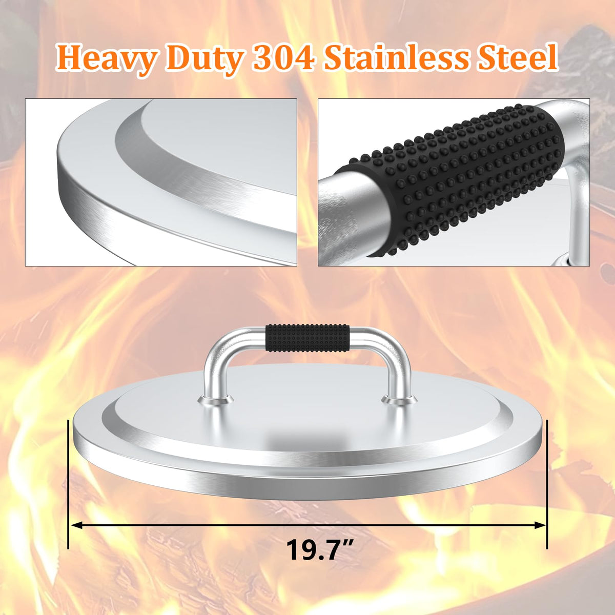 Uniflasy 304 stainless steel lid shields a 19.5-inch round fire pit