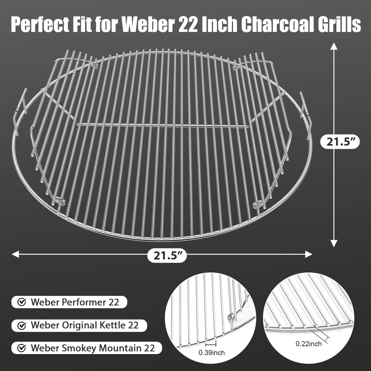 Uniflasy Weber 22-inch hinged grate fits Original Kettle for seamless compatibility.