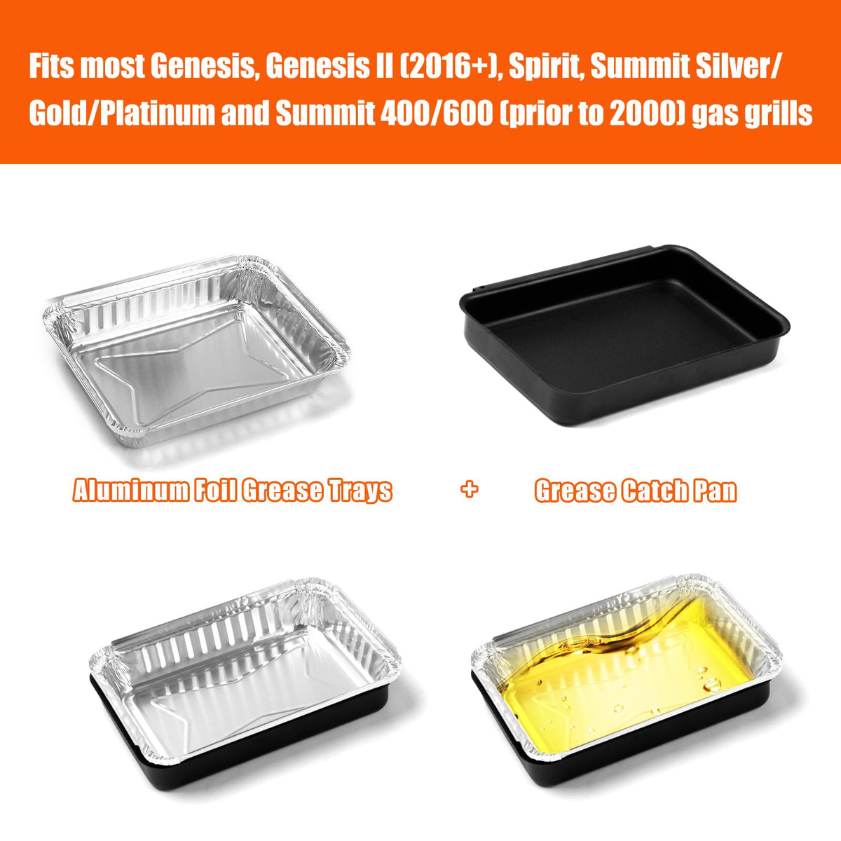 Uniflasy grease catcher for Genesis and Spirit grills helps prevent flare-ups.