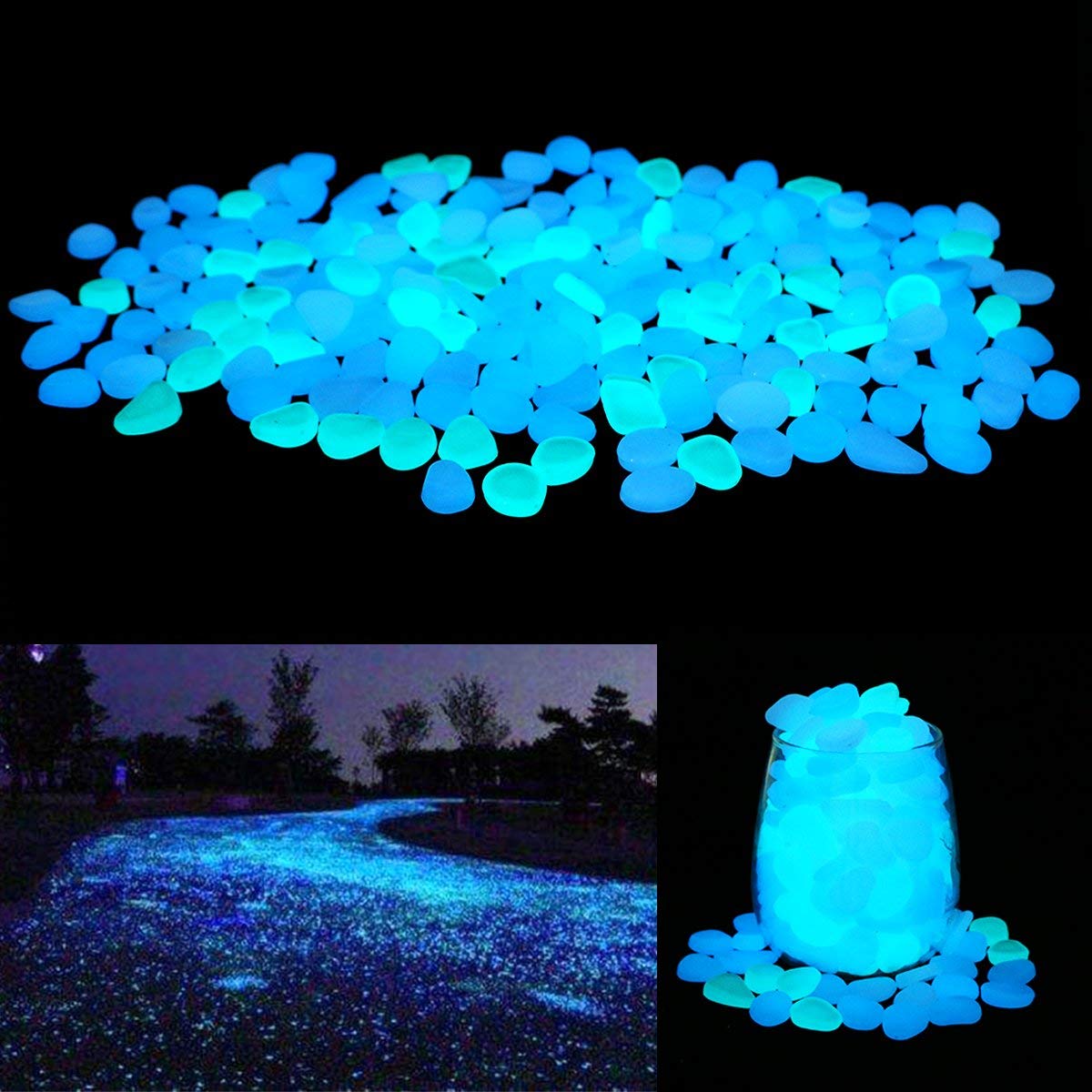 UNIME Glow Pebbles glow in planters with a soft blue light