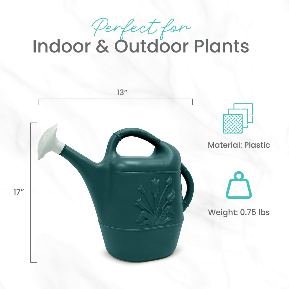 Union Products Watering Can 2-gallon capacity reduces refills during gardening.