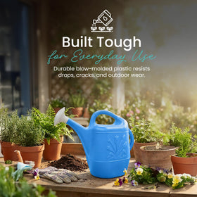 Union watering can with 2-gallon capacity reduces refills during garden tasks.