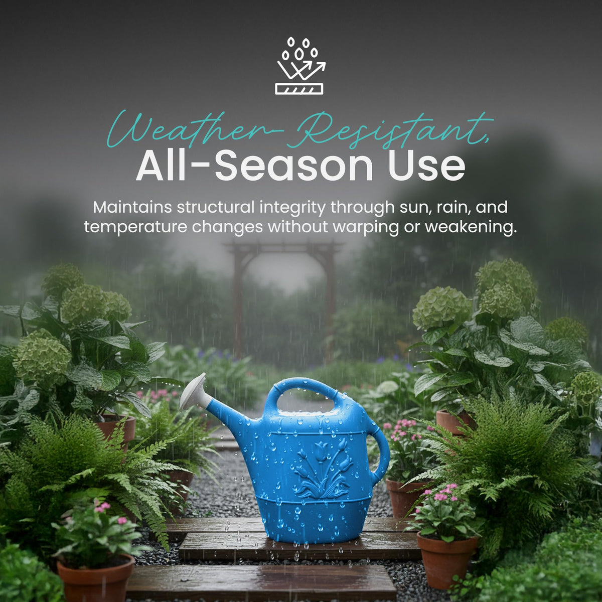 Union watering can with 13x7.25x17 inch dimensions for easy handling.