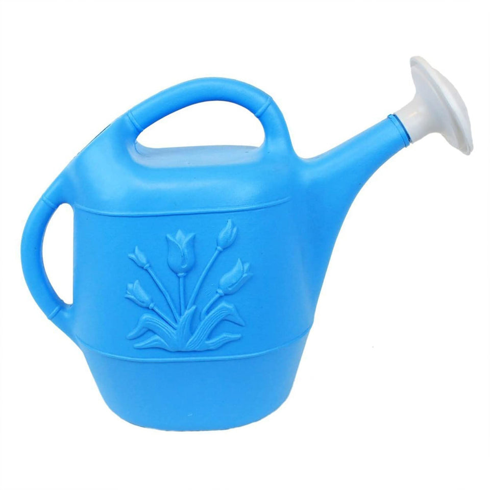 Union watering can with tulip design in Caribbean Blue for efficient plant hydration.