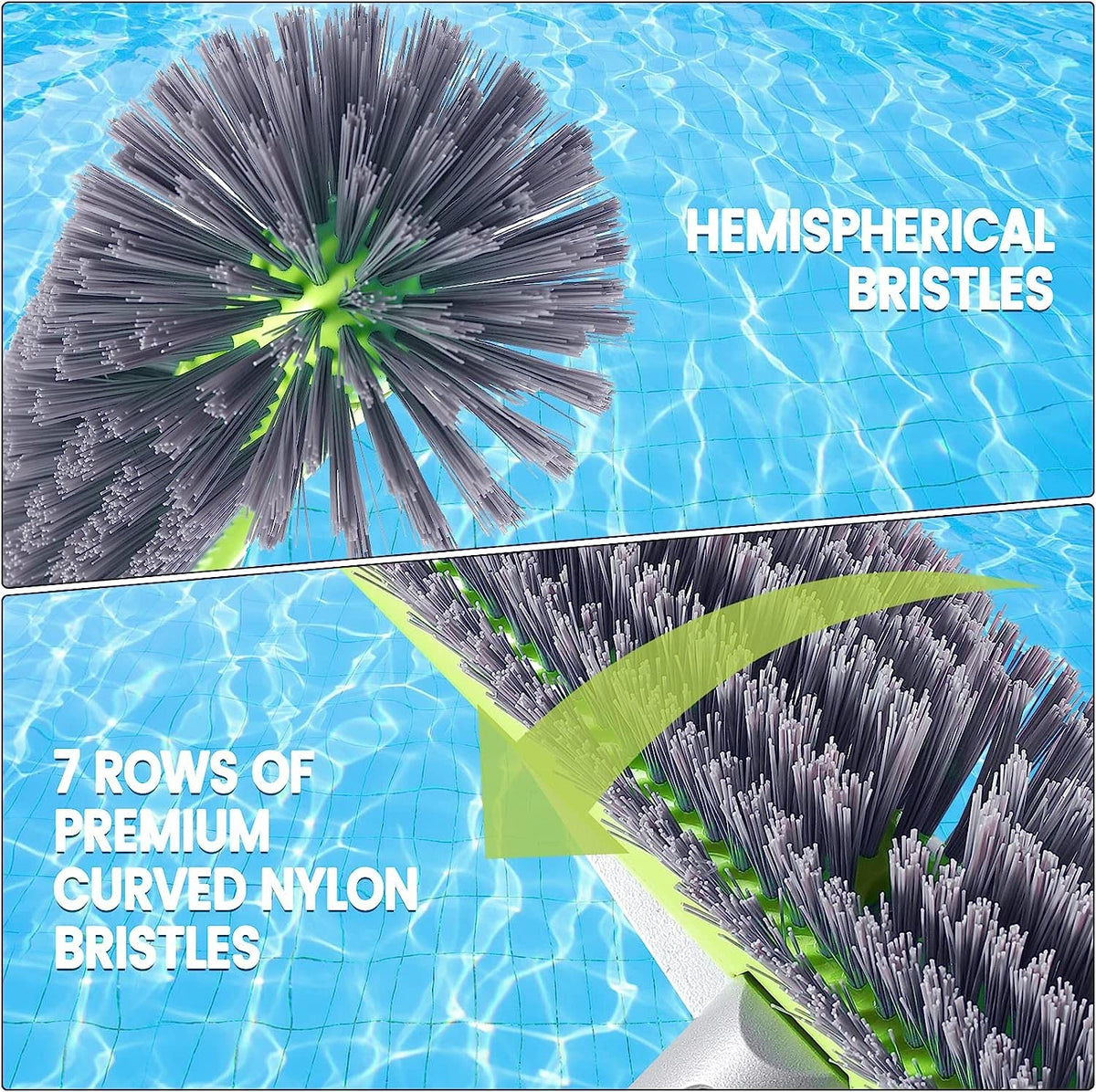 Unipool 7-row premium nylon bristles deliver thorough grime removal on pool surfaces.
