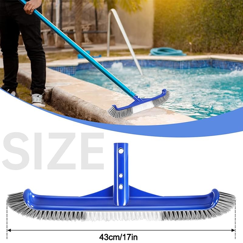 Unipool pool brush head with curved ends for reaching corners