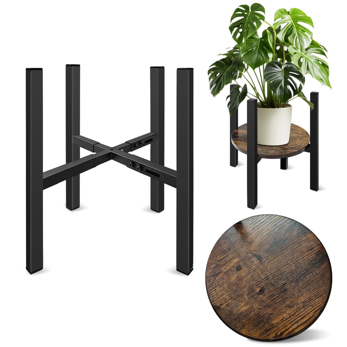Uniqcovosa adjustable plant stand showing width from 8 to 13 inches.