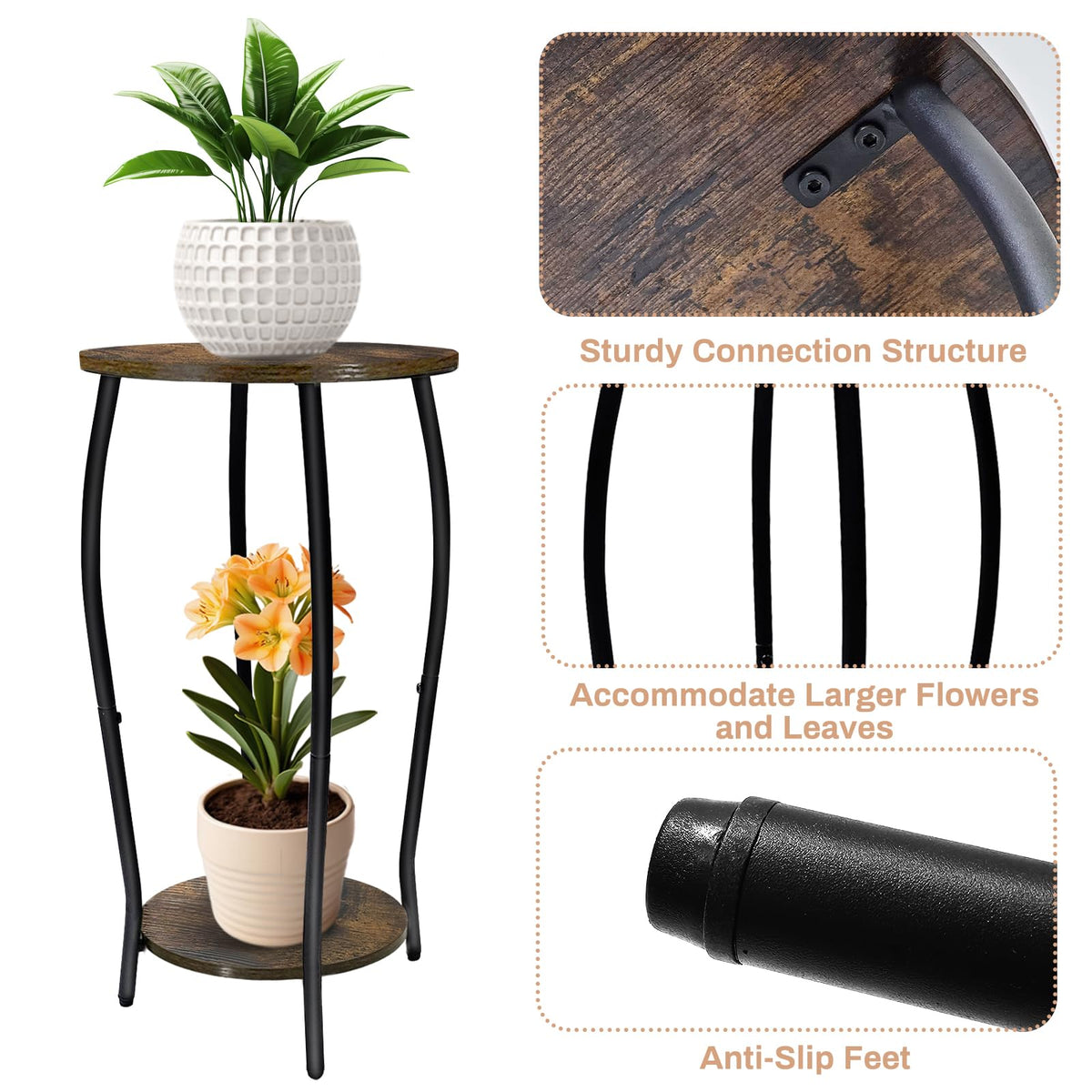 Uniqcovosa plant stand wood construction supports up to 50lbs securely