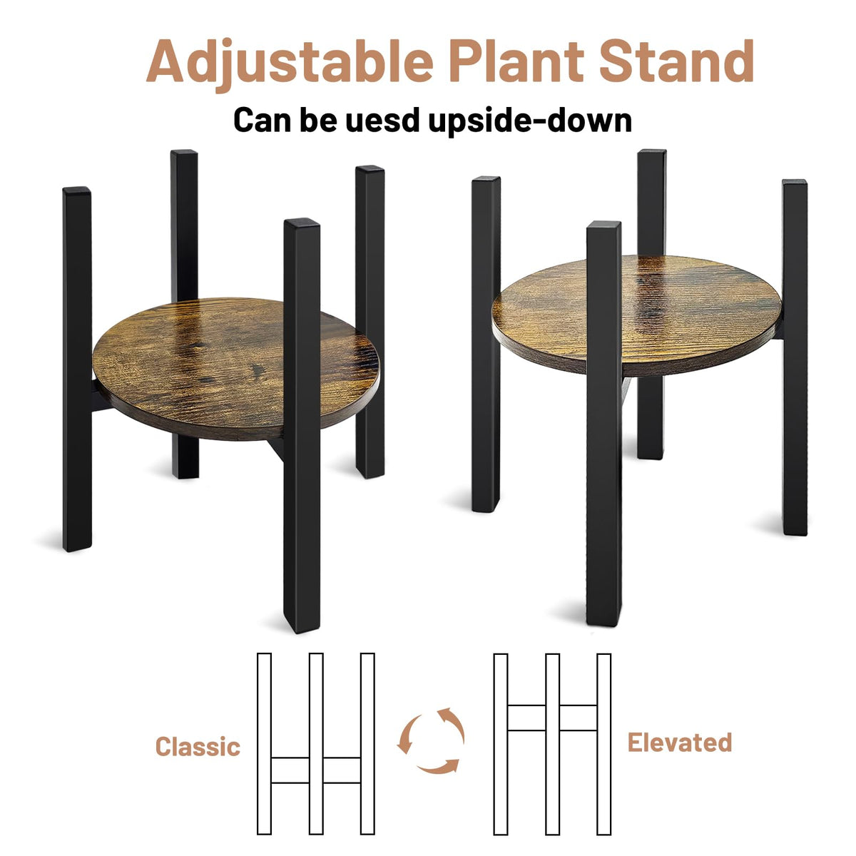 Sturdy steel frame and wooden tray provide stable support for large plants.