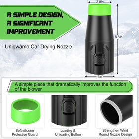 Uniqwamo nozzle concentrates airflow to remove wet leaves and light snow from surfaces.