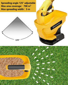Uniqwamo cordless spreader enables easy, flexible spreading anywhere.
