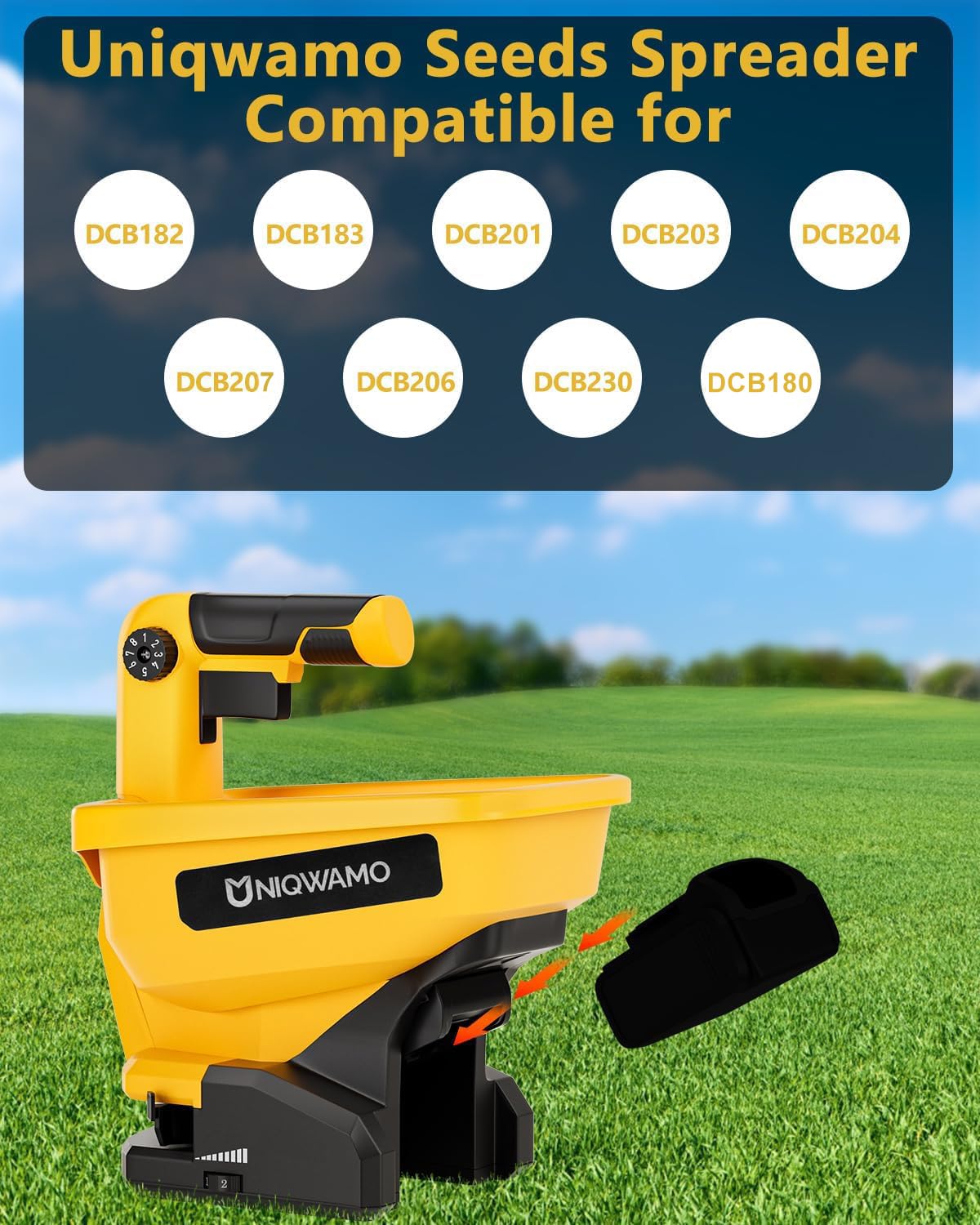Uniqwamo battery-compatible with Dewalt 20V/60V for versatile power.