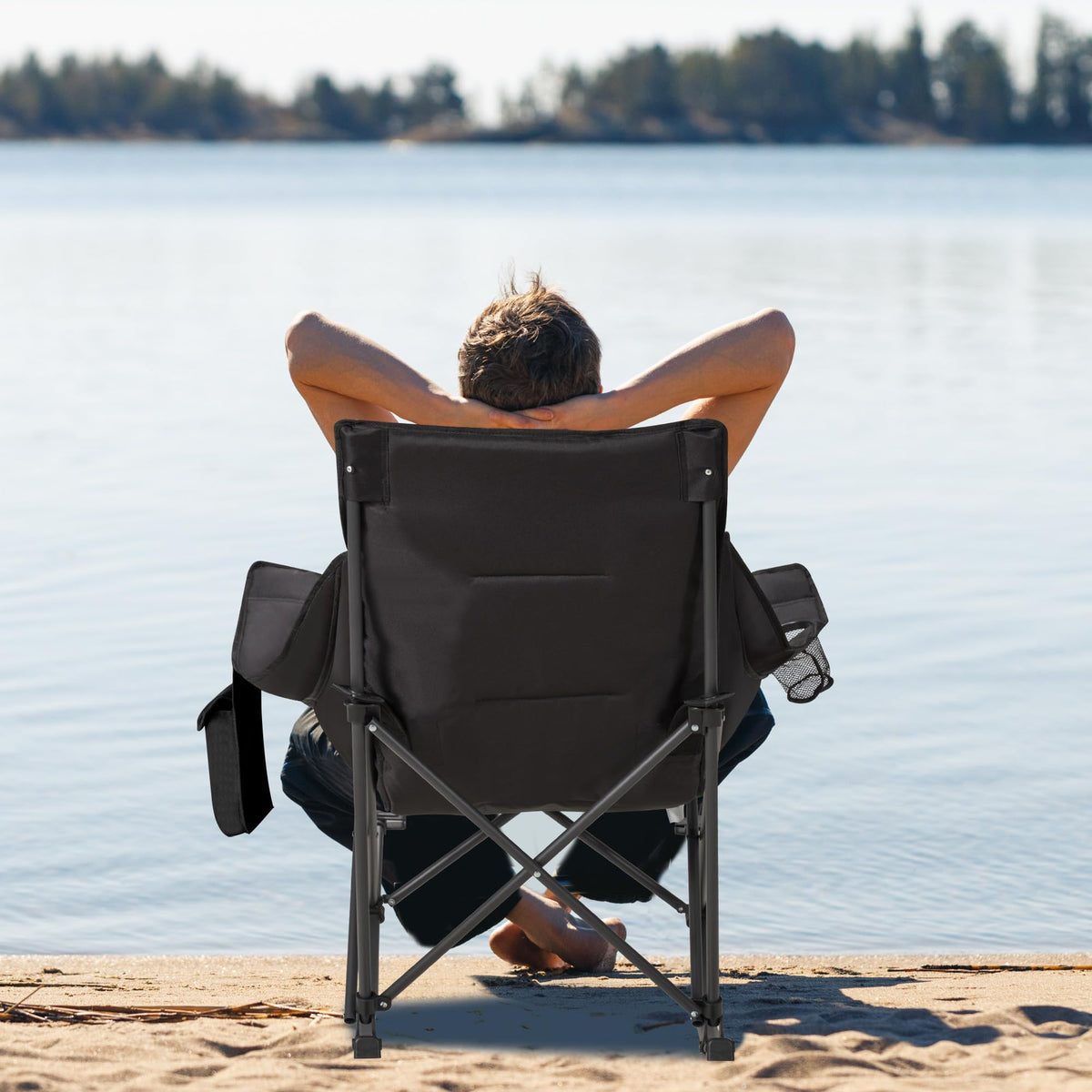 Unisakey campsite setup showing quick relaxation option