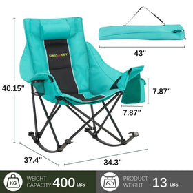 Unisakey rocking chair headrest adds neck comfort during outdoor rests.