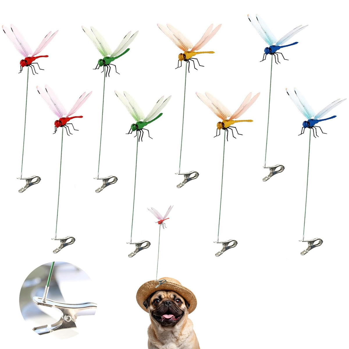 UnisonPet dragonfly clip blue on fence adds garden charm