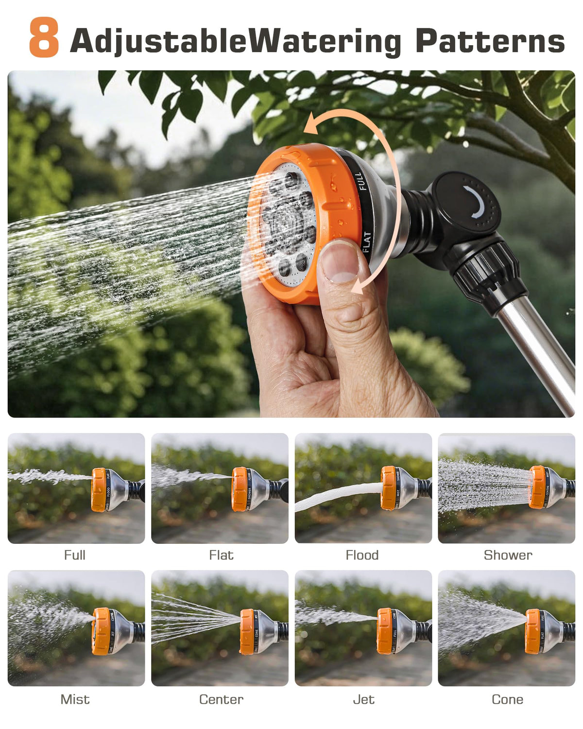 Unistyle wand shows eight spray patterns for versatile tasks.