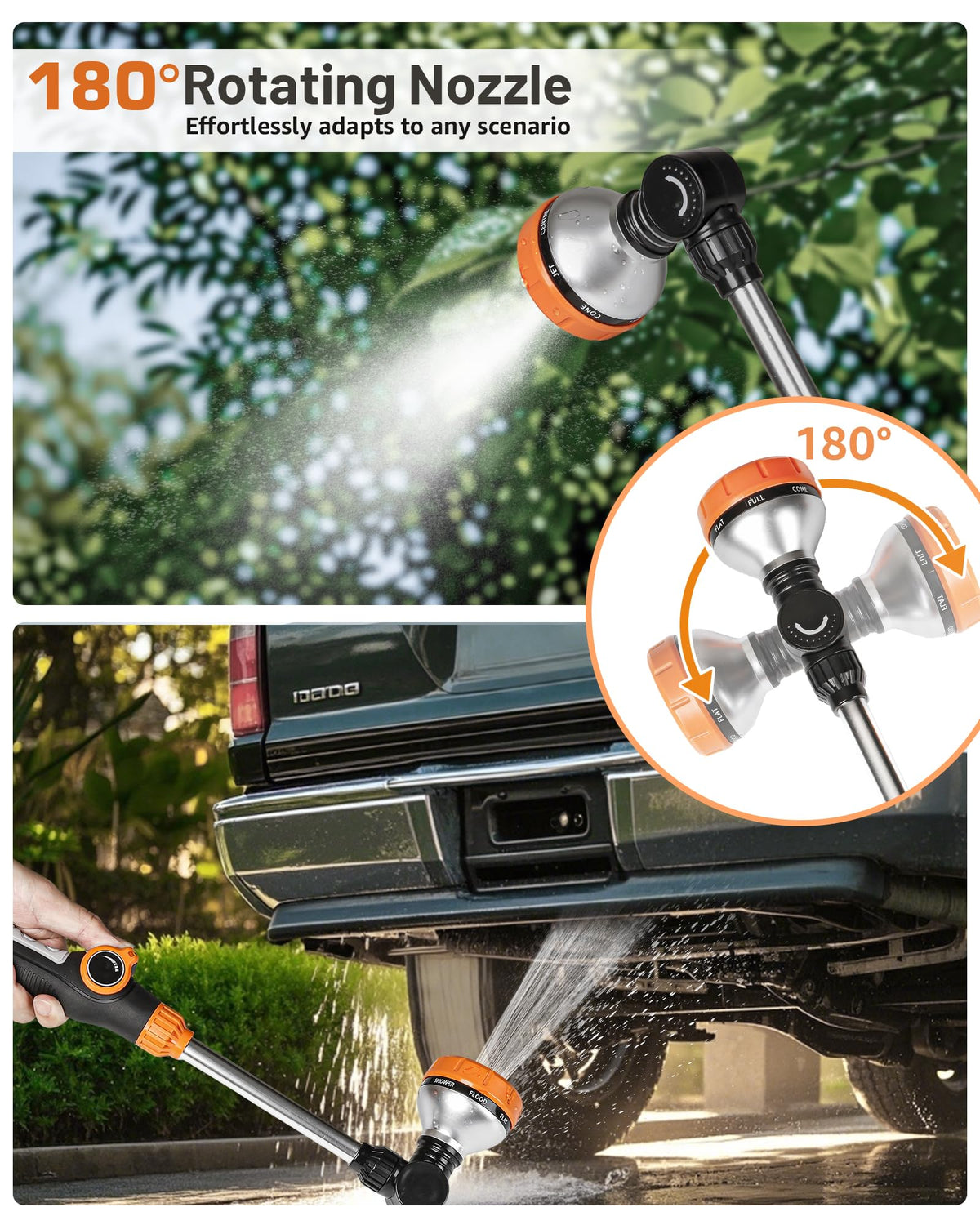 Unistyle wand features standard 3/4-inch threads for quick, leak-free hose connection.