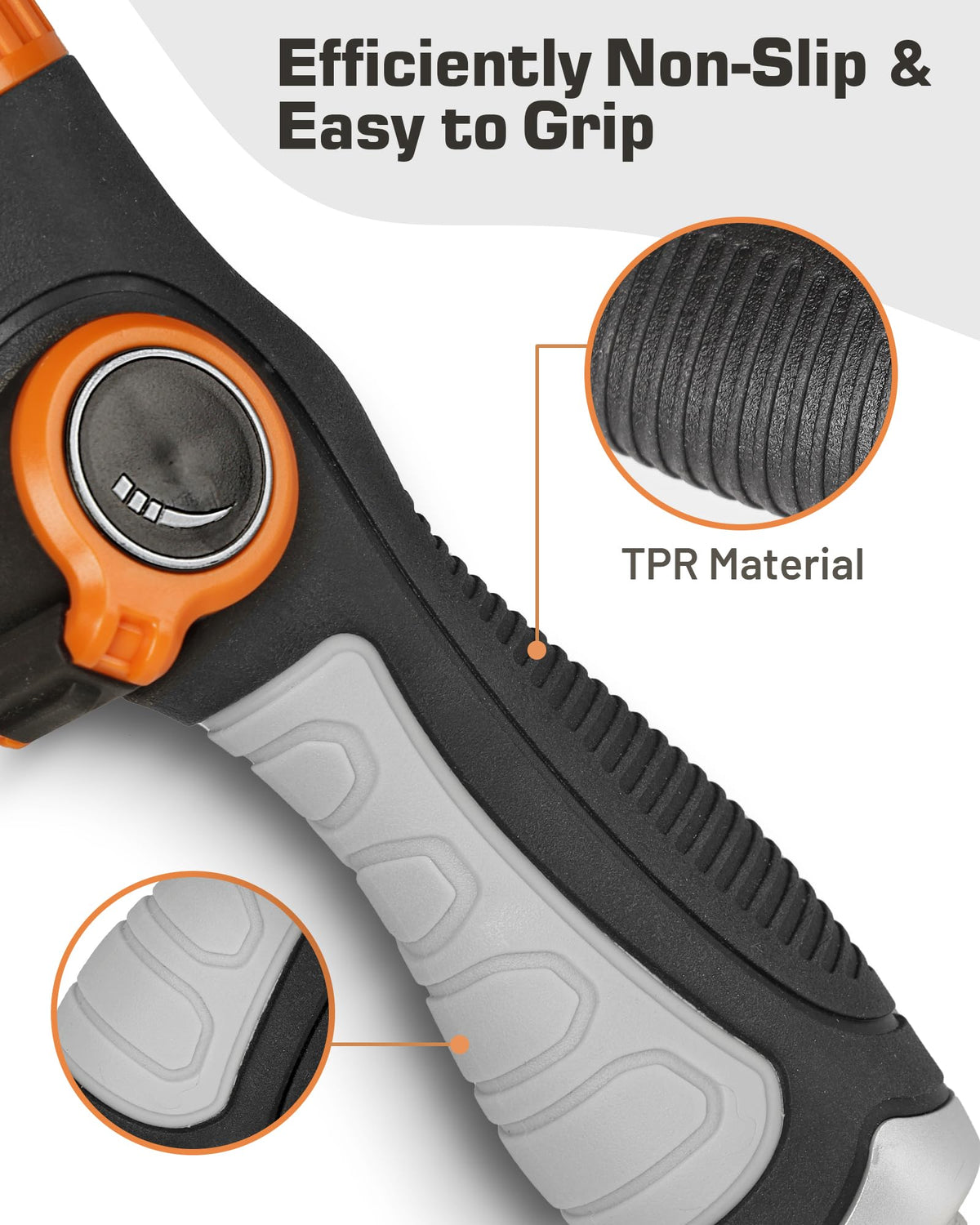 Unistyle thumb flow control with non-slip grip for one-handed adjustments.