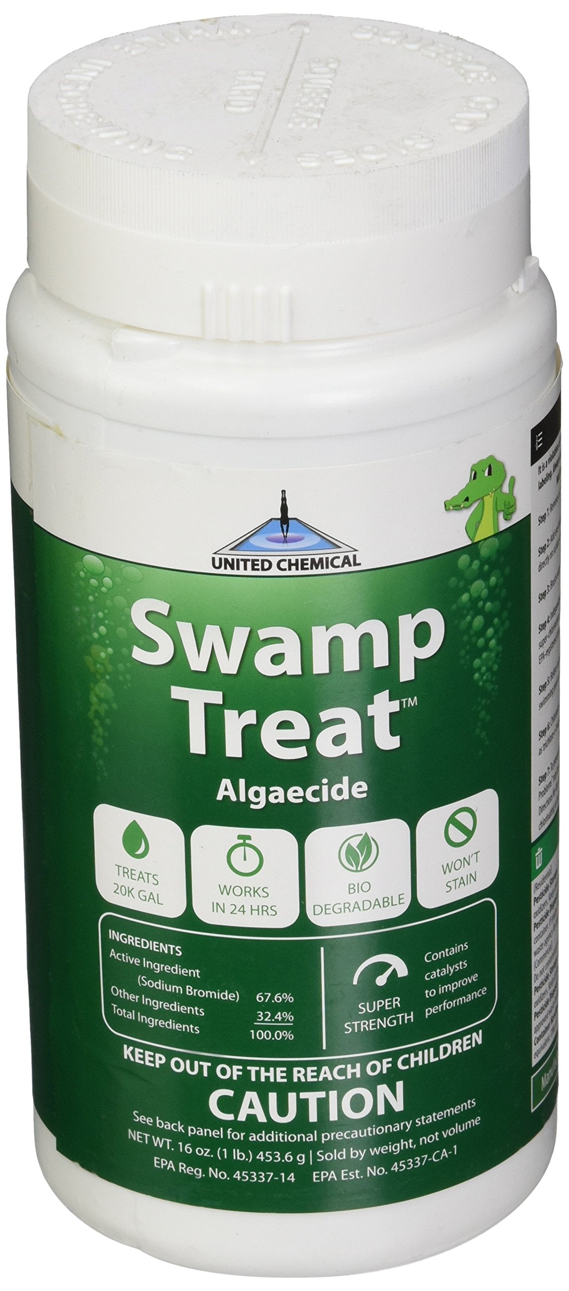 United Chemical SWAM-C12 bottle label highlights algae control potential.
