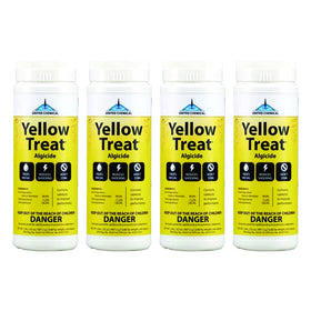 United Chemical Yellow Treat cap-dispense demonstrates easy dosing for yellow algae control in pools.