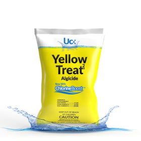 United Chemical YTP71 Yellow Treat bag dissolving in pool water targeting yellow algae