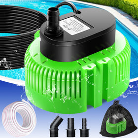 UniWater pool cover pump exterior in green designed for efficient drainage.
