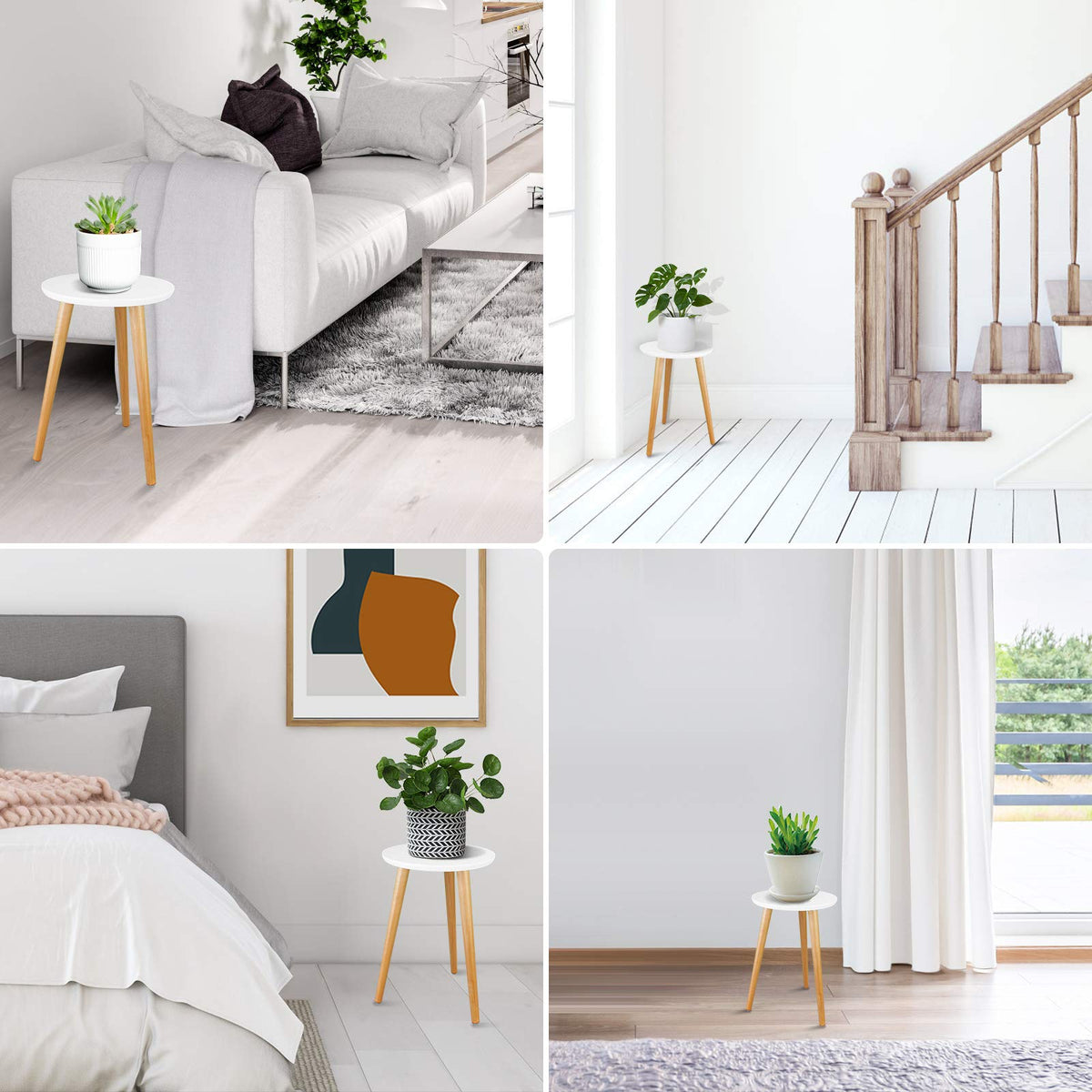 Uneedem stand used as a compact side table beside sofa