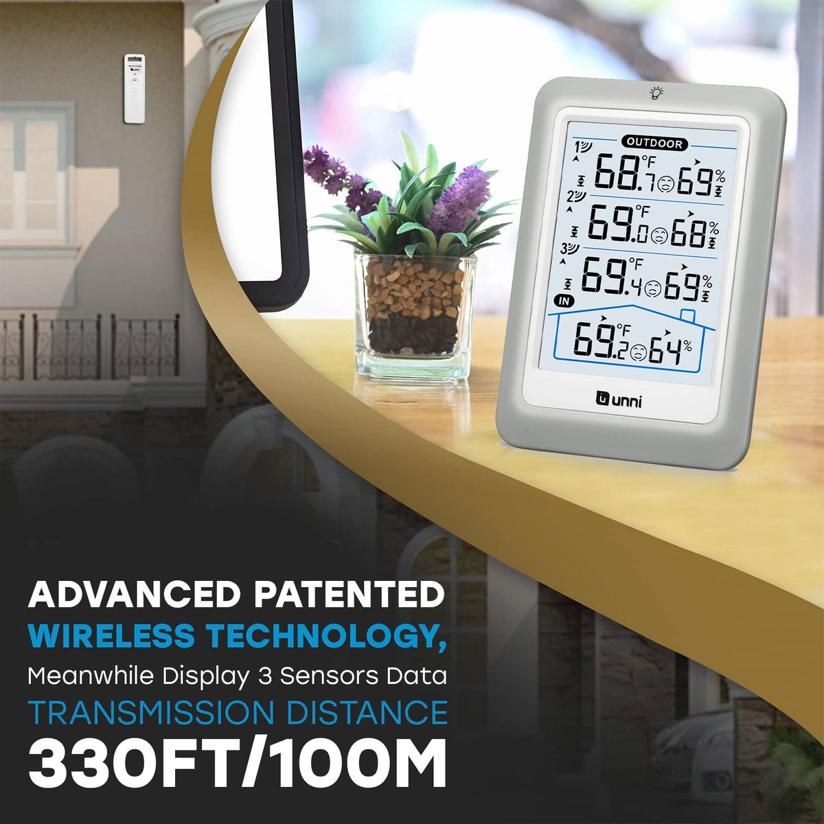 Unni 330ft range transmission keeps readings flowing across larger spaces.