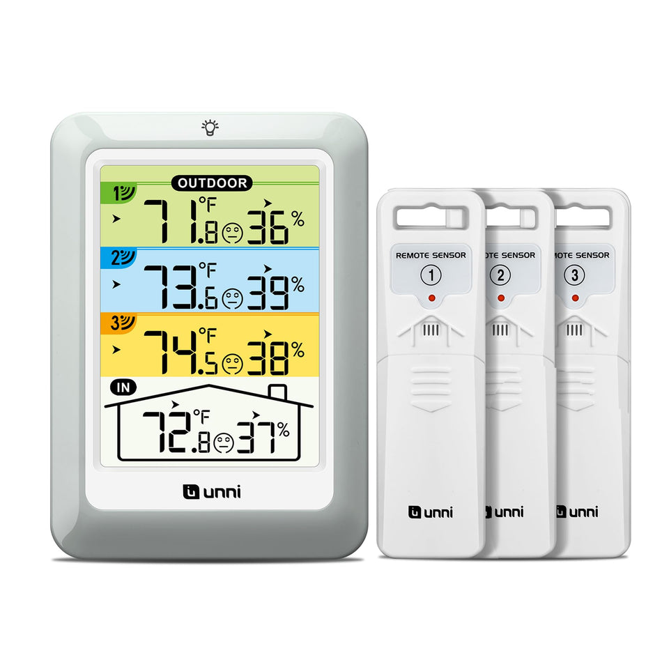 U UNNI indoor outdoor thermometer display front view with vivid 4.5 inch screen for quick readings
