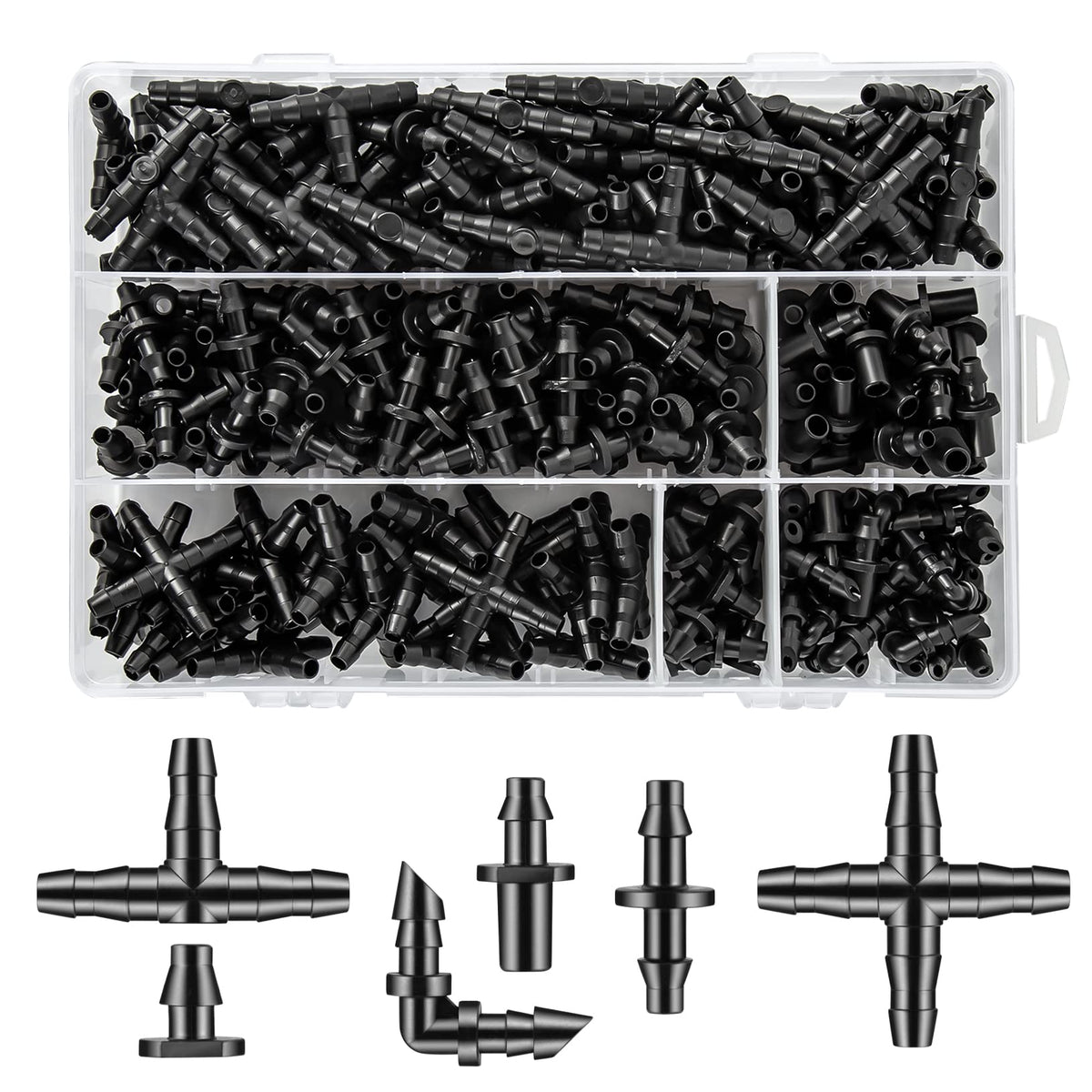 Unoutur 300pcs barbed connectors kit for precise garden irrigation.