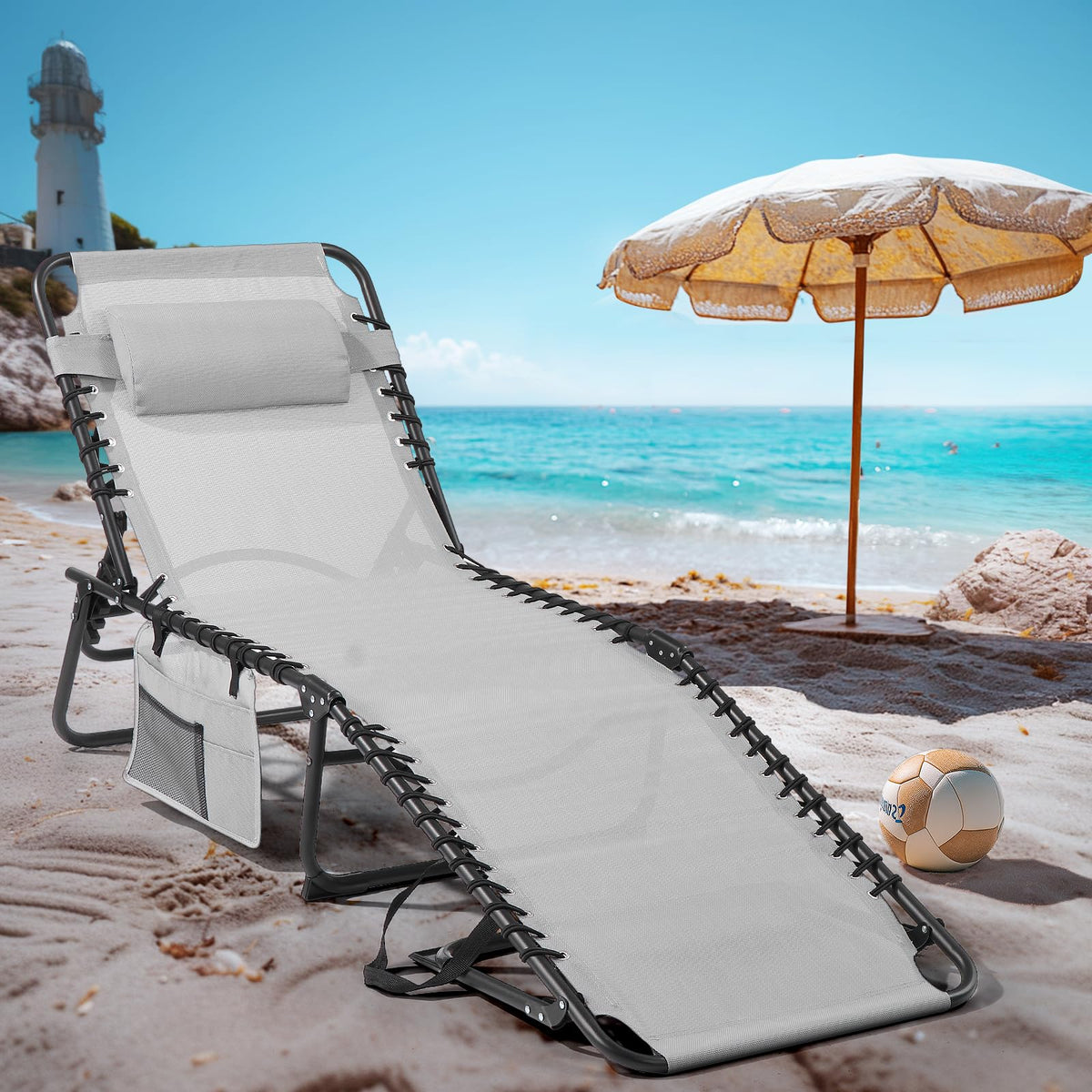Unovivy beach patio lounge with Teslin mesh for breathability.