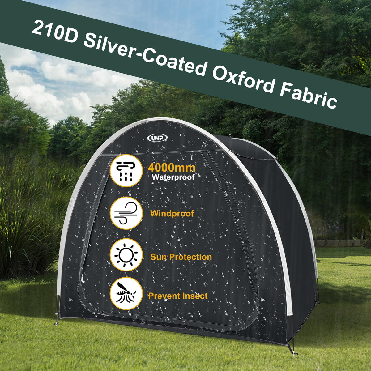 UNP bike storage shed tent: compact folded form with carry bag
